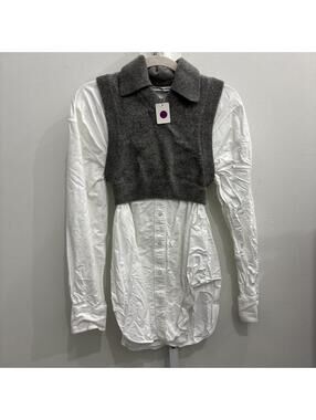 Alexander Wang Layered Knit Vest and Button-Down Shirt Top